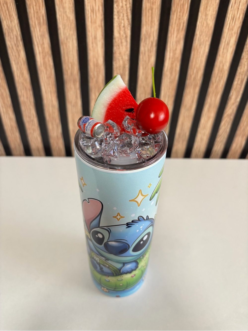 Blue Cartoon Character Insulated Party Tumbler - Cute Stitch-Style Design